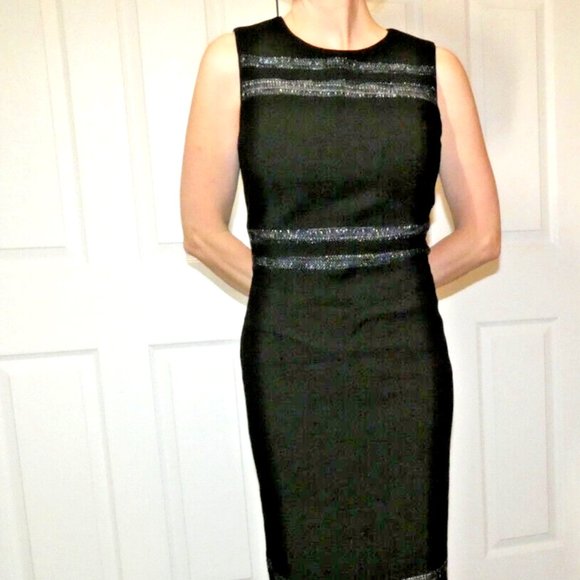 WHBM Dress size 8 Black Glitter Accent Sleeveless Shift Business Office Party - Picture 3 of 11